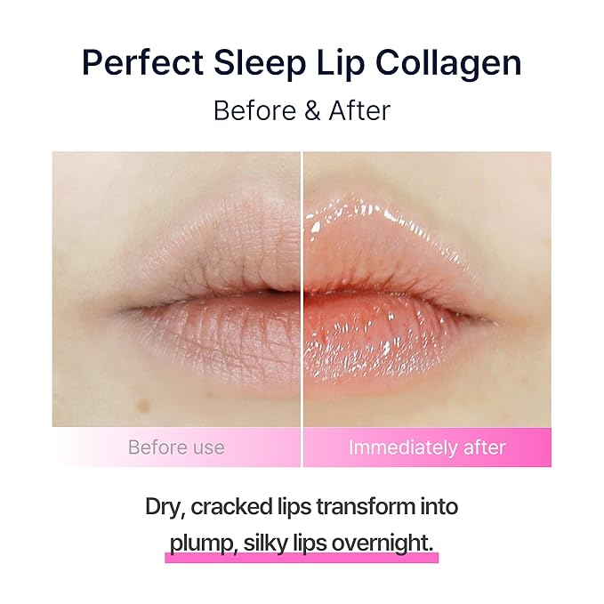 Perfect Sleep Lip Collagen 0.52fl.oz/15ml, Hydrolyzed Collagen+Rice Protein, Willow Bark Extract & Peptide to Nourish, Moisturize & Exfoliate the lips, Sleep-Beauty, Korean Overnight Lip Mask
