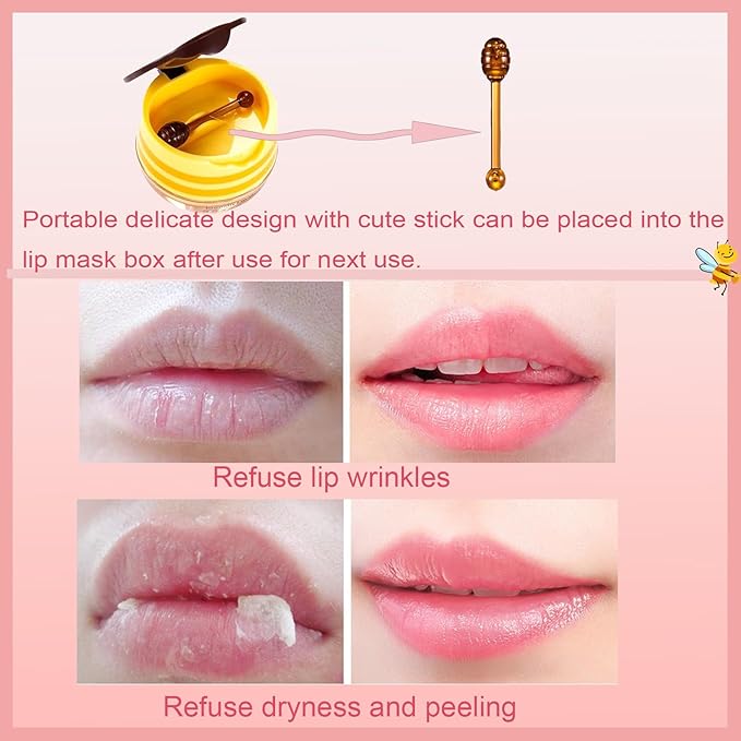 2 PCS Bee Lip Balm Honey Pot, Honey Watermelon Bee Lip Balm Sleeping Lip Mask Overnight with Sticks, Honey Pot Lip Balm Hydrating Exfoliating Prevention Dry and Crack Lip Scrubs