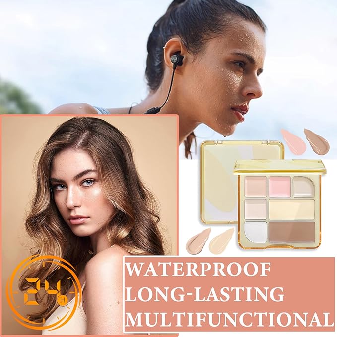 7 Colors Concealer Contour Palette,Correcting Concealer Makeup Palette 7 In 1 Contouring Foundation Cream Contour Palette for Redness,Dark Circles,Blemish,Acne(03#)