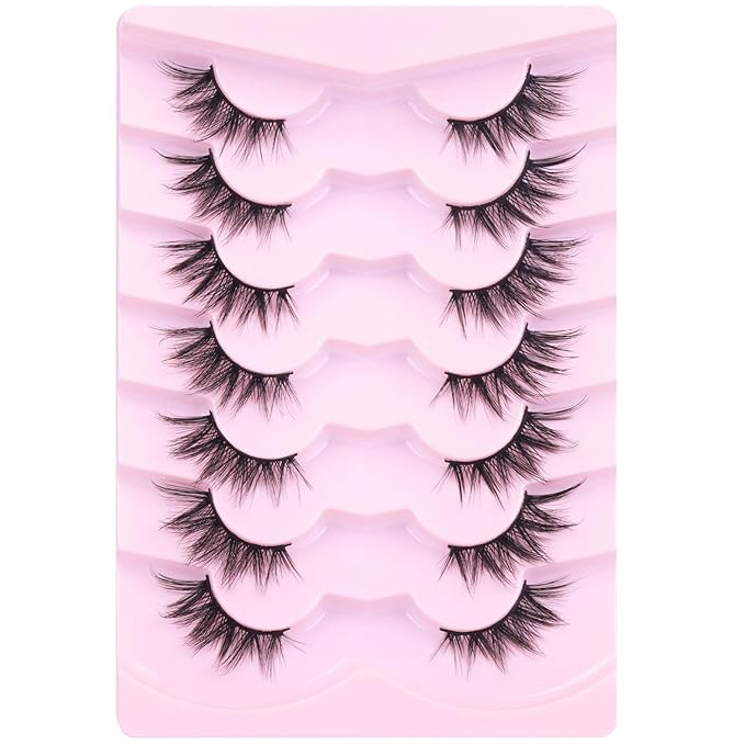 Half Lashes Fox Eye Faux Mink Lashes Wispy Eyelashes Cat Eye 20mm Fake Lashes Spiky Strip Eyelashes Pack 7 Pairs