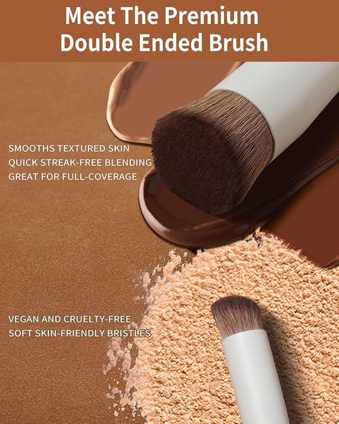 EIGSHOW Foundation and Concealer Brush, Dual Ended Makeup Brush For Flawless Foundation Coverage, Under Eye Concealer, Vegan & Cruelty-free (D110-Beige)
