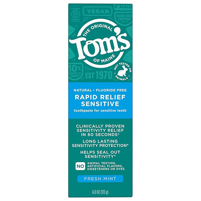 Tom's of Maine Fluoride-Free Rapid Relief Sensitive Toothpaste, Fresh Mint, 4 oz. 3-Pack (Packaging May Vary)