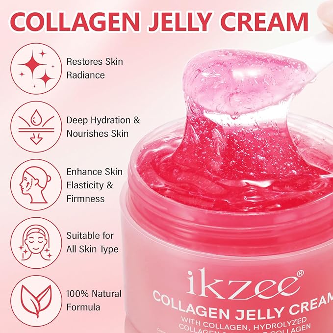 Collagen Jelly Cream - Instant Face Lift & 24h Hydration - Korean Skincare with Hydrolyzed Collagen - No Artificial Colors, 3.38 Fl Oz - Real Results, Transform Your Skin