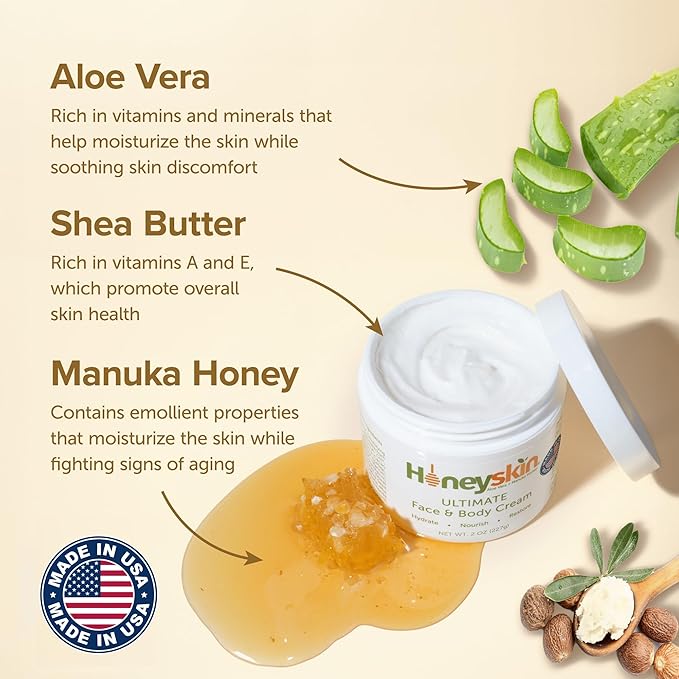 Hydrating Face Moisturizer & Body Cream with Manuka Honey Cream - Organic Face Moisturizer with Honey for Extremely Dry Skin - for Dry & Itchy Skin, Rosacea & Eczema Prone Skin 2oz