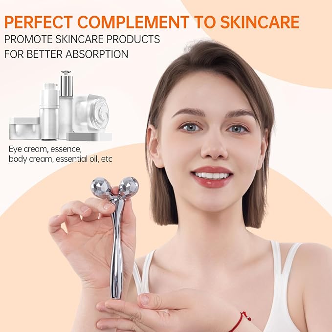 Metal Facial Roller Massager, 3D Cooling Face Massage Tool for Reduce Puffiness, Remove Eye Wrinkles, Face Lifting, Increase Firmness, Anti-Aging, Skin Tightening