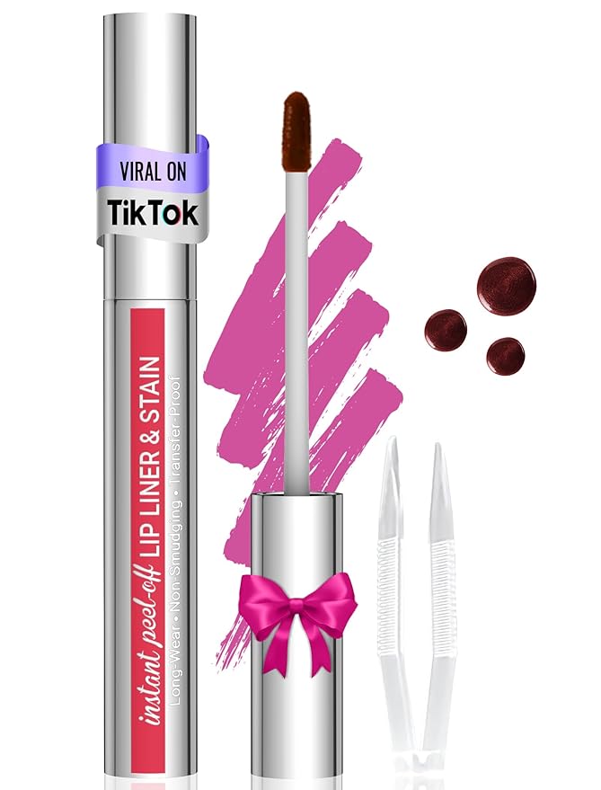 Lip Stain - Lip Liner Stain, Long Lasting Peel Off Lip Stain, Natural Peel Off Lip Liner Stain with Tweezer, Easy to Use, Waterproof, Smudge-proof, Transfer-proof, Plumped