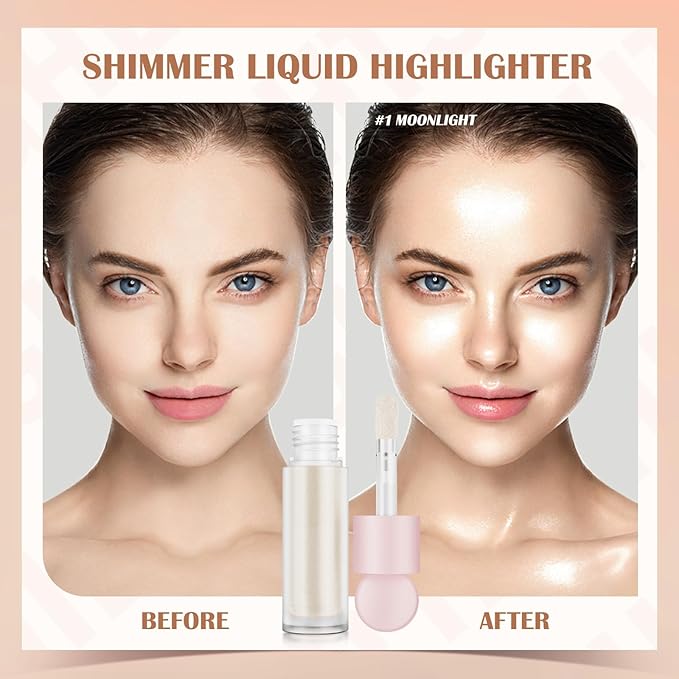 Liquid Highlighter Natural Glow For Face & Body, Waterproof Moisturizing Light Liquid Luminizer For Long Lasting Shimmer, Contour Highlighter Stick Easy to Apply with Cushion Applicator