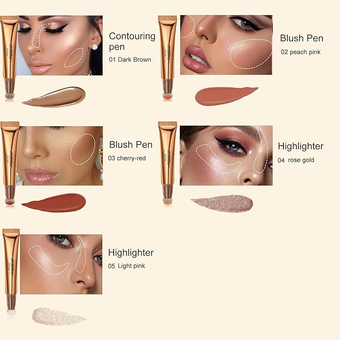 Contour Beauty Wand, Liquid Face Concealer Contouring Highlighter Blusher Stick with Cushion Applicator, Long Lasting Smooth Natural Matte Finish, Lightweight Blendable Super Silky Cream Contour Stick