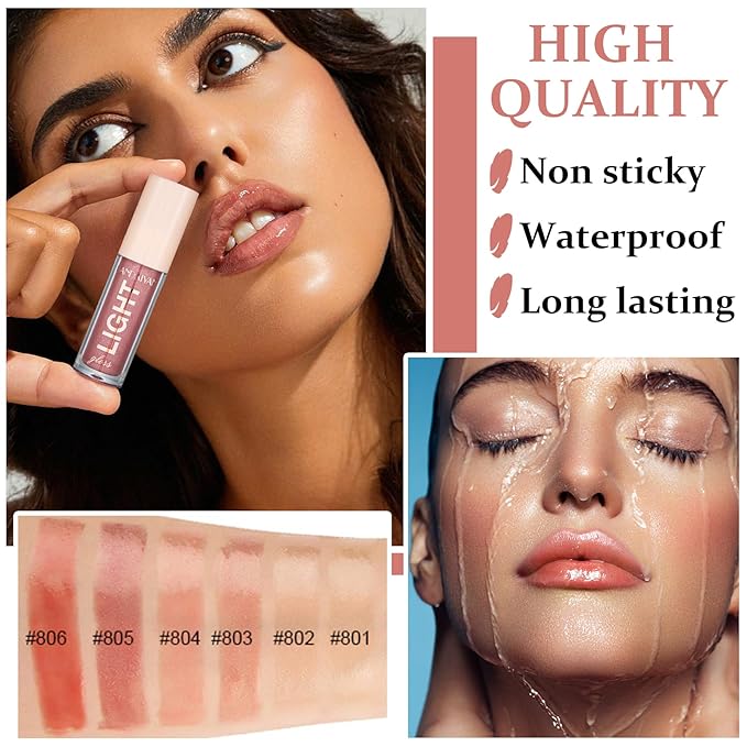 CAHIUYOA Plumping Moisturizing Lip Gloss Lipgloss,Nude Lip Gloss Lip Stain Long Lasting Waterproof,Shine Glossy Liquid Lipstick for Women Girls Lip Makeup Gift - 01