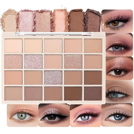 20Colors Rose Gold Dark Brown Nude Basics Matte Eyeshadow Palette,Eye Shadow Travel Makeup Palette all in one Long Lasting Waterproof Ultra-Blendable,Great for Travel Gift Kit