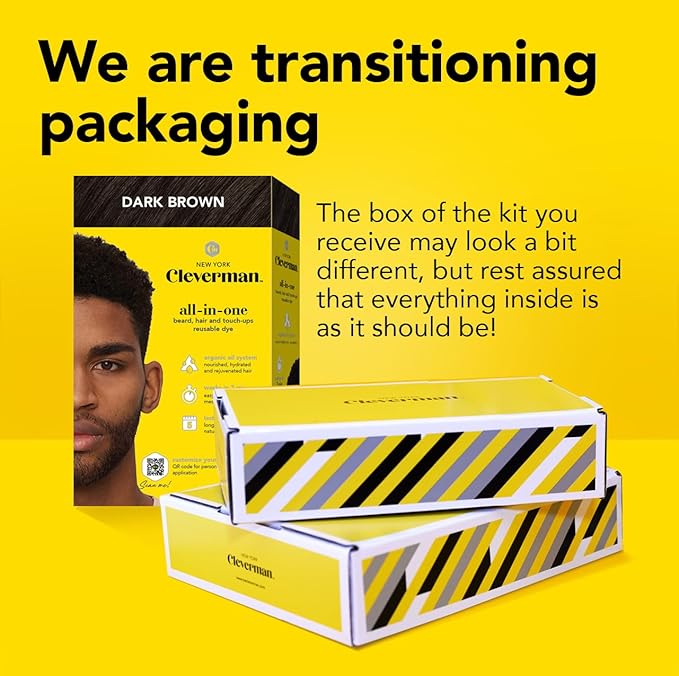 Cleverman Hair & Beard Dye Kit for Men, All-in-One Reusable Mens Hair Color, Natural Gray Coverage, Ammonia-Free Beard Mustache Dye (Jet Black for Black Men)