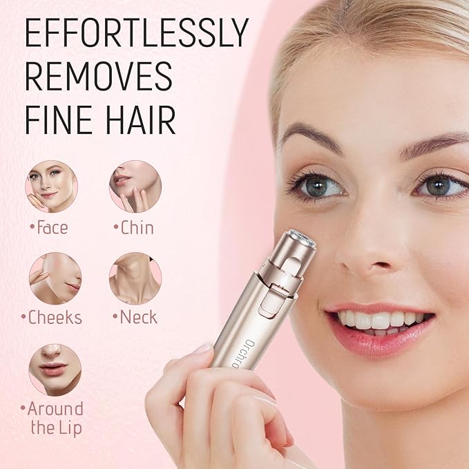 Rechargeable Facial Hair Remover for Women: 2-in-1 Device for Shaping Eyebrows and Removing Face Peach Fuzz(Rose Gold)