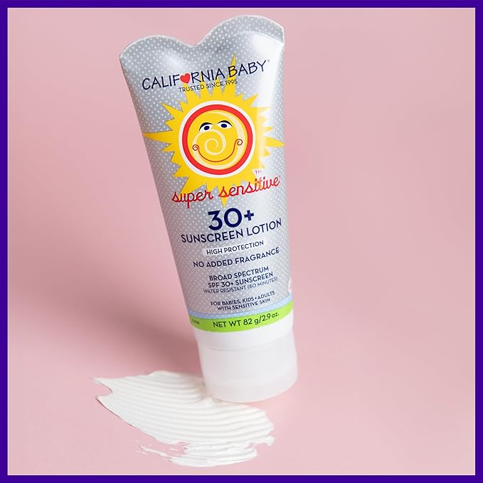 California Baby Super Sensitive SPF 30+ Sunscreen | Broad Spectrum | Titanium Dioxide | Hypoallergenic Unscented Mineral Sunscreen | Reef Safe Sunscreen | Sensitive Skin Friendly | 82g / 2.9oz