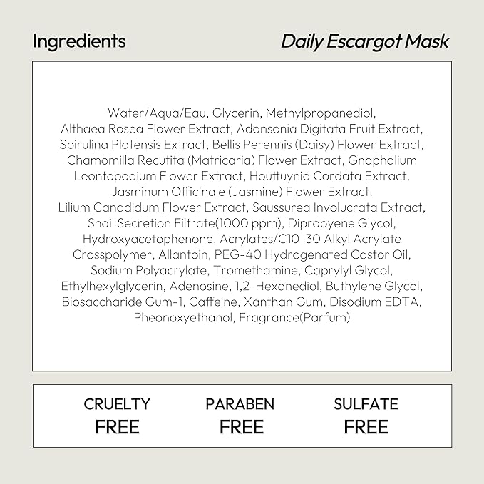 LAPCOS Escargot Sheet Mask, Daily Face Mask with Snail Filtrate to Moisturize and Soothe Skin, Korean Beauty Favorite, 5-Pack