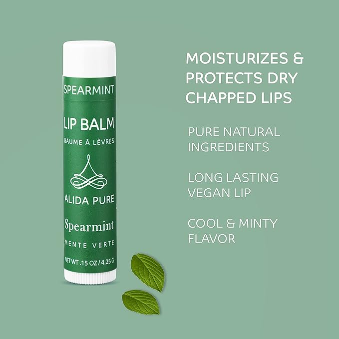 Spearmint Lip Balm Collection, Vegan Lip Balm Set, Beeswax Free, with Avocado Oil, Organic Jojoba Oil, and Vitamin E, Natural Moisturizer for Dry, Chapped Lips, 3 Tube Set
