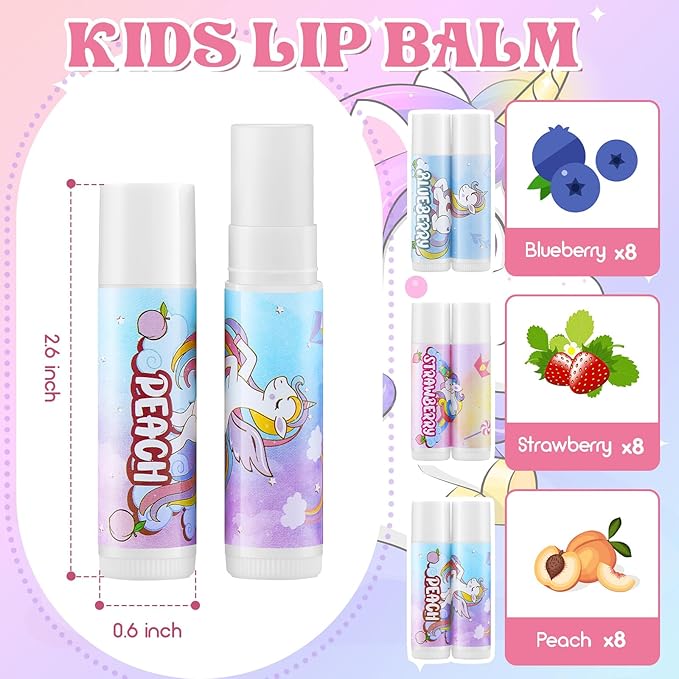 24 Pcs Unicorn Lip Balm Back to School Gift Unicorn Party Favors Lip Balm for Girls Birthday Party Favors Lip Gloss for Kids Gifts for Kids Fruity Favors Unicorn Gift for Cute Girls