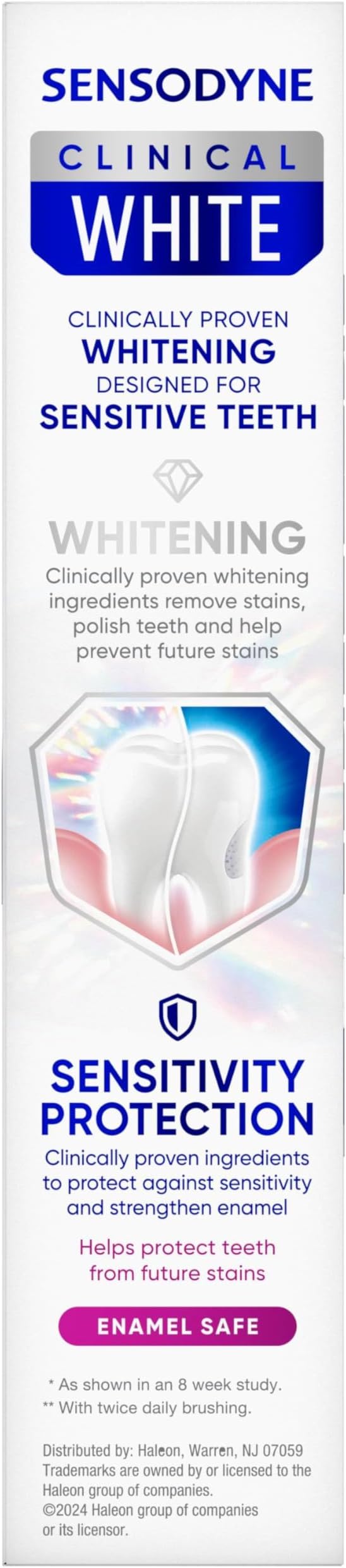 Sensodyne Clinical White Toothpaste Clinically Proven Whitening for Sensitive Teeth, Stain Protector, 3.4 oz x 3