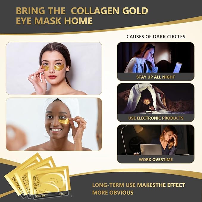 24K Gold Eye Mask, 30 Pairs, Natural Anti-aging Eye Pads for Puffy Eyes, Dark Circles, and Eye Bags with Amino Acid & Collagen, with Revitalize and Hydrate Your Skin