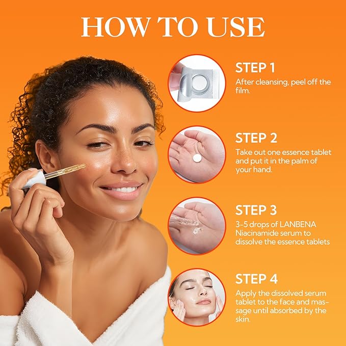 LANBENA Revolutionary Vitamin C Tablets Serum for Face, Illuminating Fcae Serum With Niacinamide, Brightening Anti-Aging Essence for Sensitive Skin, Non-Greasy, Reduces Dark Spots & Wrinkles (1.05 Oz)