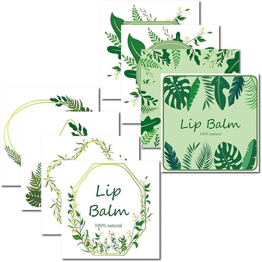 CRASPIRE Lip Balm Labels 80pcs Homemade Lip Balm Labels 2” Clear Lip Balm Labels for Tubes Printable Waterproof Lip Balm Stickers Labels for Lip Balm Handcream Candle Container（Leaves-White Green）