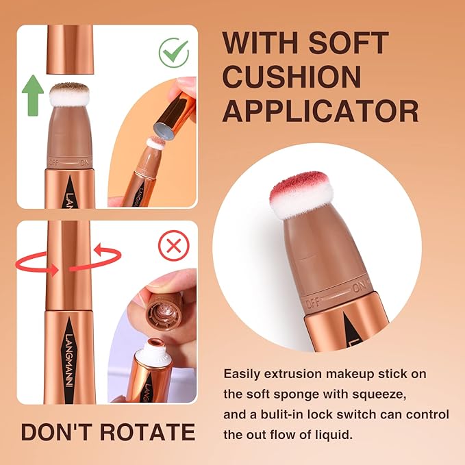 LANGMANNI Liquid Contour Beauty Wand, Face Concealer Contouring,Highlighter,Blusher Stick with Big Cushion Applicator.Cream Contour Stick For Finish Face Contour Makeup. (#06 Highlighter)