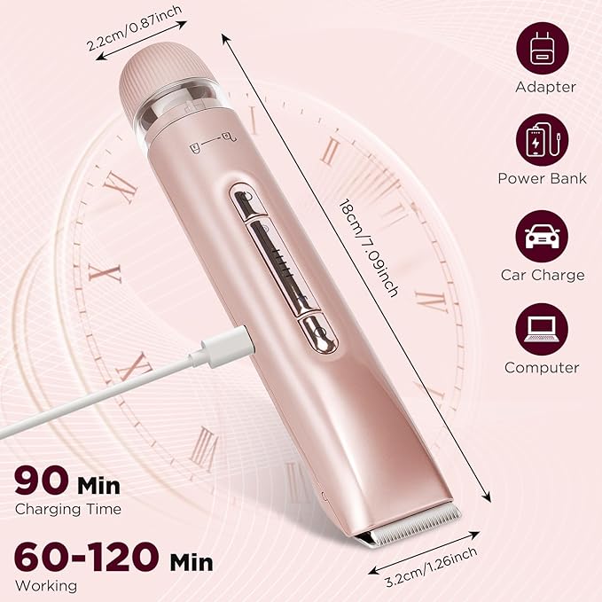 2 in 1 Women Electric Shaver, Dual Head Bikini Trimmer for Women IPX7 Waterproof Wet & Dry Use Electric Razors with Dual Heads Rechargeable Lady Trimmer for Bikini Underarm Leg Arm Body Face