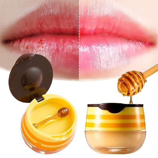2PCS Bee Lip Balm Honey Pot, Honey Pot Lip Balm for Dry Cracked Lips, Strawberry Lip Balm Scrubs Exfoliator & Moisturizer, Hydrating Lip Balm Honey Pot with Wand, Lip Sleeping Mask (A)