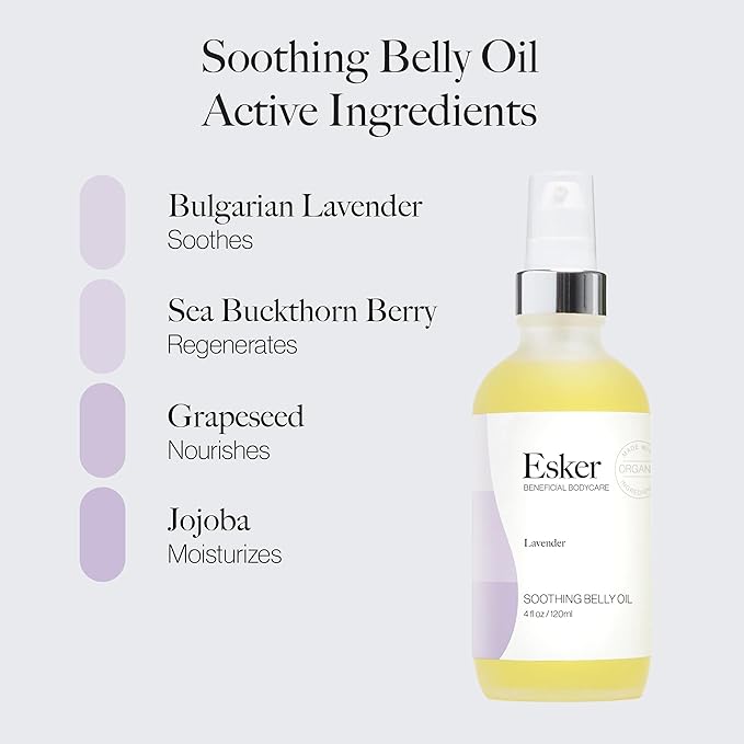 ESKER Natural Soothing Belly Oil | (4.0oz) | Plant-Based Formulated for Pre and Postpartum Skin | Designed to Fade Existing Stretch Marks and Prevent the Formation of New Ones | Cruelty Free