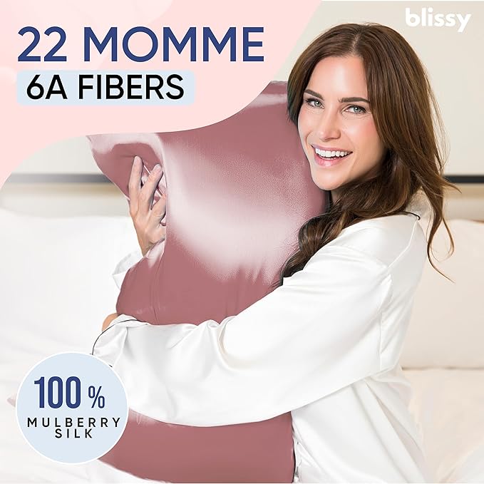 Blissy Silk Pillowcase - 100% Pure Mulberry Silk - 22 Momme 6A High-Grade Fibers - Silk Pillow Cover for Hair & Skin - Regular, Queen & King (Plum, Standard)