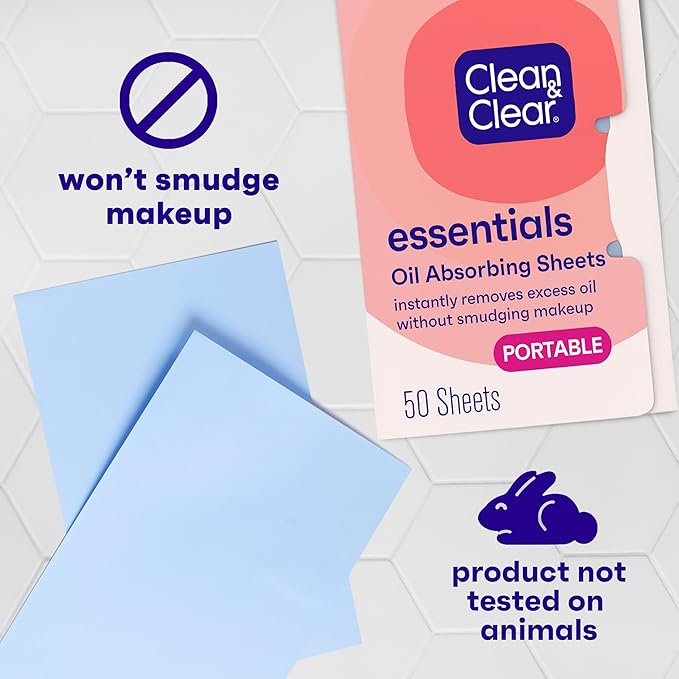 Clean & Clear Oil Absorbing Facial Sheets, Portable Blotting Papers for Face & Nose, Absorbing Blotting Sheets for Oily Skin to Instantly Remove Excess Oil & Shine, 3 x 50 ct