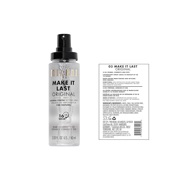 Milani Make It Last Original - Natural Finish Setting SPray - 3-in-1 Setting Spray and Primer- Prime + Correct + Set - Makeup Finishing Spray and Primer - Long Lasting Makeup Primer and Spray - 2 Pack
