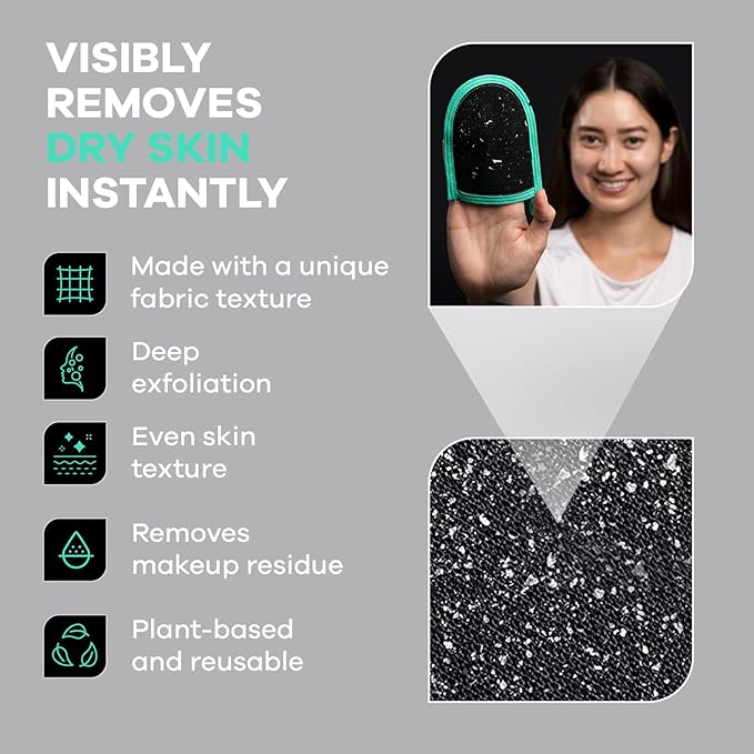 Dermasuri Deep Exfoliating Face Mitt - Scrubber, Dead and Dry Skin Remover for Men and Women - Exfoliator Gloves for Shower and Dry Use - (2 Pack)