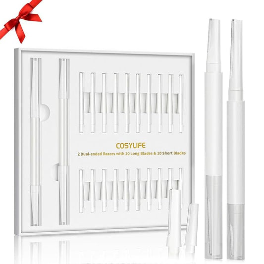 Dermaplaning Tool for Face Eyebrow Razor, Includes 2 Dual End Razors and 20 Blade Refills Exfoliating Face Razors for Women Facial Razor for Peach Fuzz and Eyebrow Starter Kit