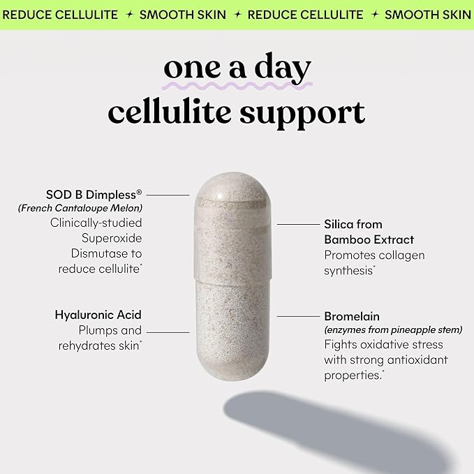 Lemme Smooth Anti Cellulite Capsules for Women, Smooth Legs & Thighs, Reduce Cellulite & Crepey Skin w/Clinically Studied SOD & Silica (1 Month Supply 30 ct)
