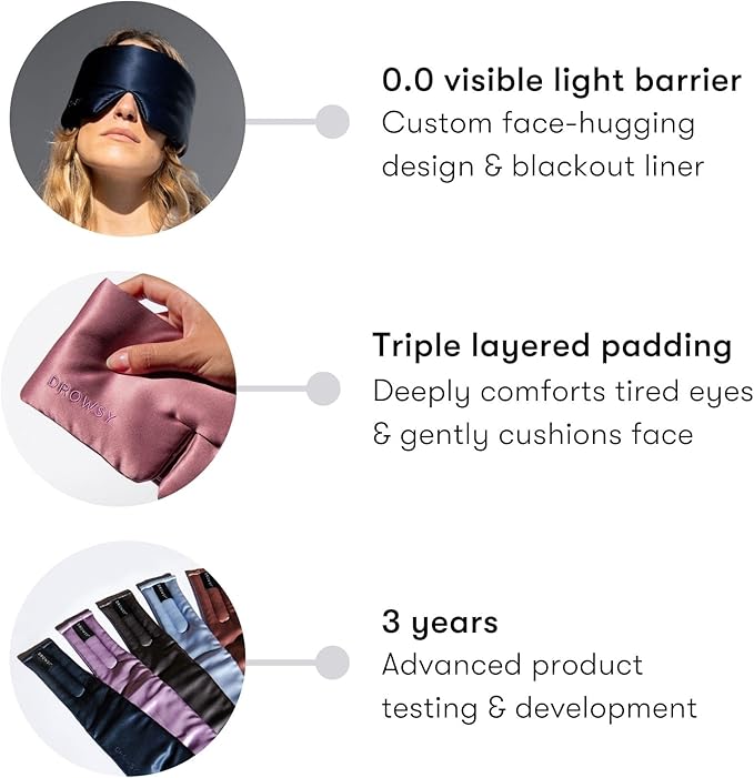 DROWSY Silk Sleep Mask. Face-Hugging, Padded Silk Cocoon for Luxury Sleep in Total Darkness. (Black Jade)