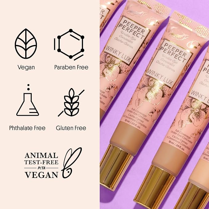 Winky Lux Peeper Perfect Under Eye Concealer, Makeup & Eye Brightener, Full Coverage Concealer for Dark Circles, Color Corrector & Eye Primer With Collagen, Hyaluronic Acid & Vitamin E (Neutral Beige)