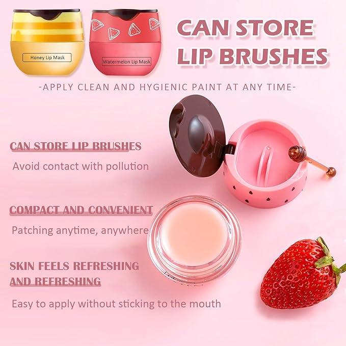 4PCS Bee Lip Balm Honey Pot, Honey & Strawberry & Watermelon&Apple Lime Lip Mask, Lip Balm for Dry Cracked Lips, Lip Scrubs Exfoliator & Moisturizer, Hydrating Lip Balm Honey Lip Balm
