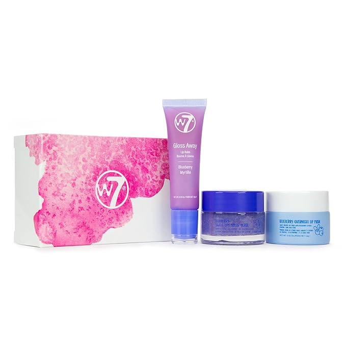 W7 Sweet Dreams Lip Care Trio - 3 Piece Set - Overnight Lip Mask, Lip Balm & Lip Scrub - Blueberry
