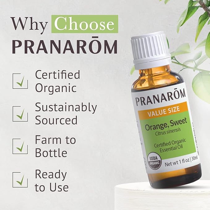 Pranarom USDA Certified Organic Sweet Orange Essential Oil (30ml), 100% Pure Undiluted Therapeutic Grade from Mexico for Aromatherapy, Diffuser, Citrus Scent, Soothing, DIY Cleaning
