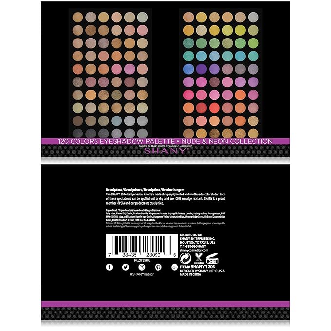 SHANY Ultimate Fusion - 120 Color Highly Pigmented Makeup Palette Long Lasting Blendable Natural Colors Eye shadow Palette Natural Nude and Neon Combination