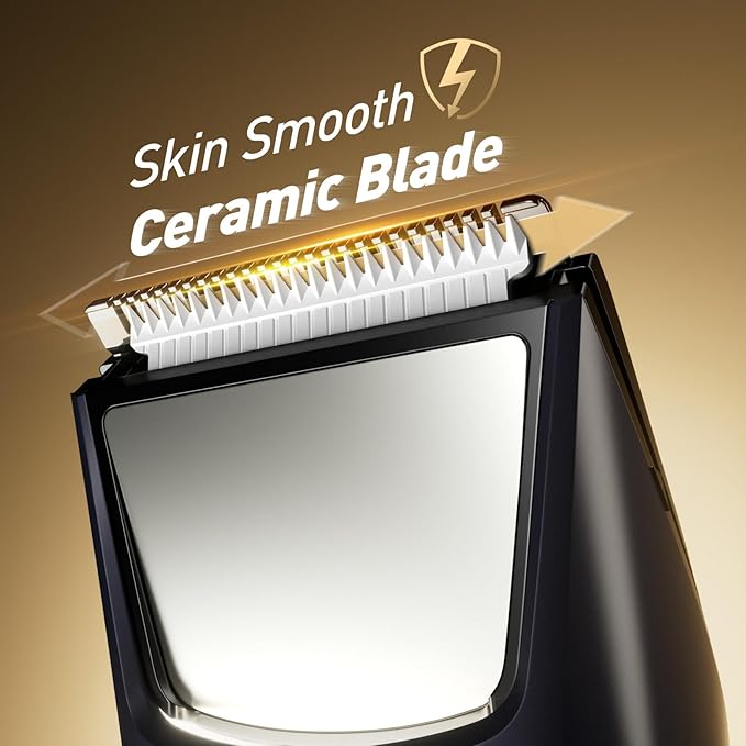 Body Trimmer for Men: Pubic Hair Trimmer with Mirror & LED Light - IPX7 Waterproof Wet/Dry Use for Chest/Back/Groin -Ceramic Blades & Travel Lock - No Nicks/Cuts Ball Shaver