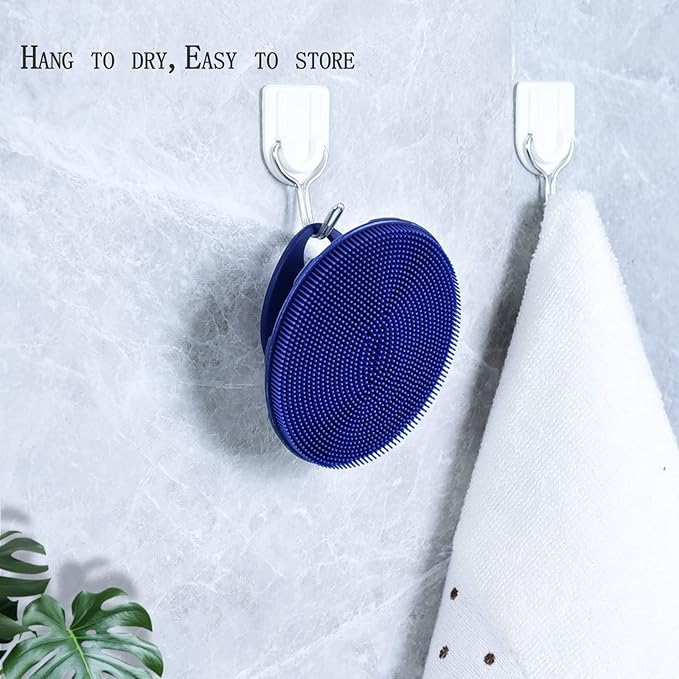 INNERNEED Silicone Face Exfoliating Brush Manual Handheld Facial Cleansing Scrubber Blackhead Remover, Food-Grade Soft Bristle (Dark Blue+Gray)