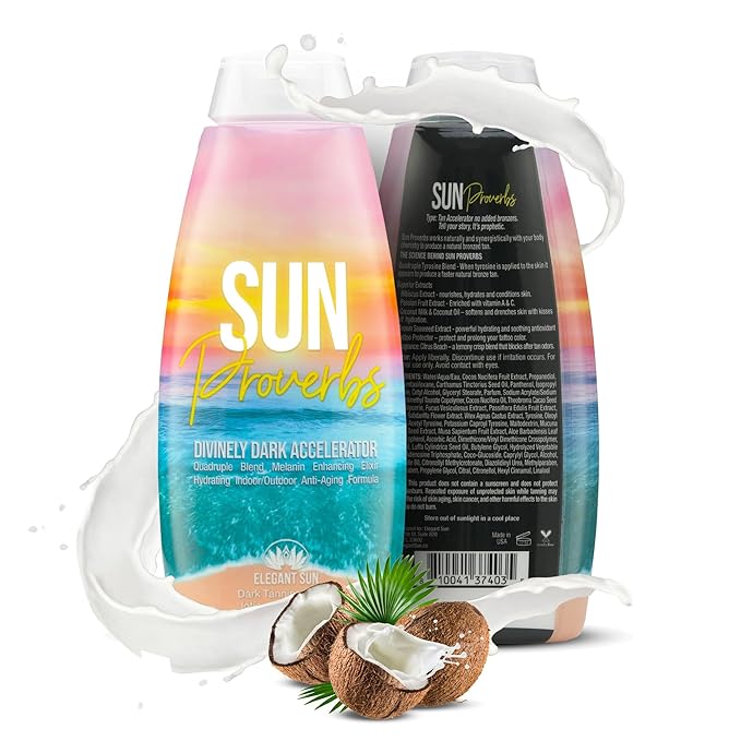 Sun Proverbs, Tanning Bed Lotion, Dark Tan Accelerator, Outdoor Indoor Tanning Lotion without Bronzer, No DHA White Tanning Lotion, Natural Bronzing Coconut Sun Kissed Lotion, by Elegant Sun