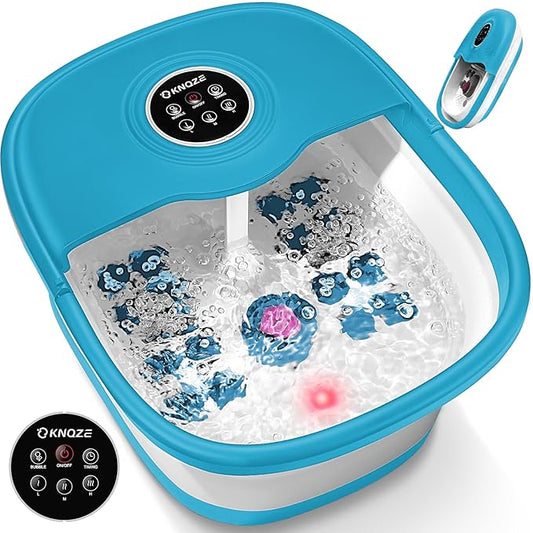 Collapsible Foot Spa with Heat, Remote Control, Temperature Control, Bubbles, Pumice Stone, Red Light, Timer, 16 Massage Roller Pedicure Foot Bath Tub Foot Soaker for Relaxation & Stress Relief