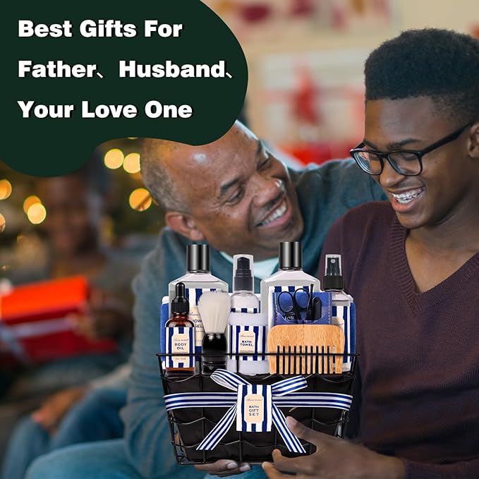 Valentines Day Gifts for Men, Bath and Body Gift Sets for Men with 10 Pcs Cedar & Bergamot Spa Gifts for Men, Bath Sets Includes Shower Gel, Bubble Bath, Body Mist. Perfect Father's Day Gifts for Men