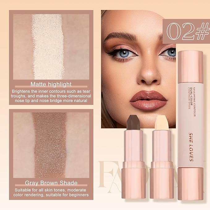 Contour Stick, Highlighter Makeup, 2 in 1 Cream Face (02#)