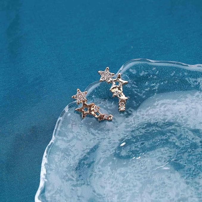 Bohemia Star Climber Crawler Earrings Gold Crystal Star Ear Climber Earrings Cluster Star Studs Earring Festival Earrings Jewelry for Women and Girls (Gold)