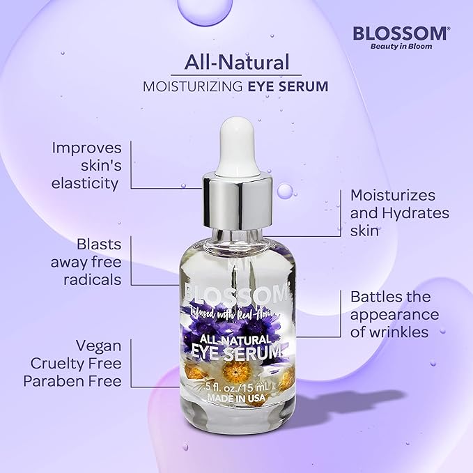 Blossom All Natural Organic Cruelty Free Moisturizing Eye Serum with Essential Oils, Infused with Real Flowers, Made in USA, 0.5 fl. oz., Fall Medley