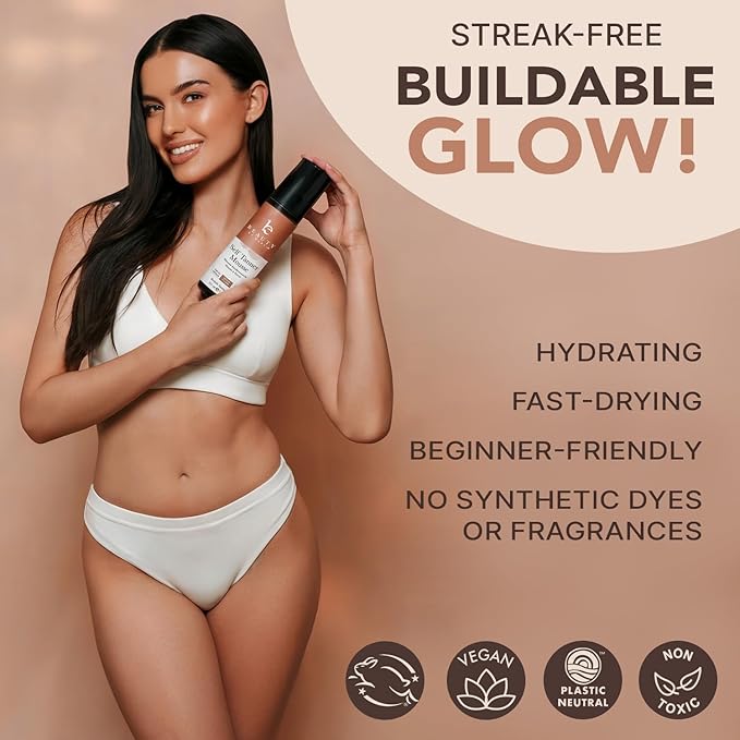 Self Tanner Mousse - USA Made with Natural & Organic Ingredients, Self Tanning Mousse for Dark Fake Tan, Sunless Tanner, Clear & Non Toxic Tanning Foam for Streak Free Finish & Natural Glow