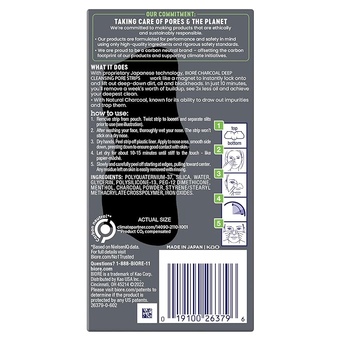 Bioré Men's Blackhead Remover Pore Strips, Charcoal Deep Cleansing Nose Strips for Blackhead Removal on Oily Skin, 6 Count (Pack of 4)